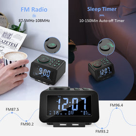 uscce clock charging a smartphone via USB while sitting on a nightstand