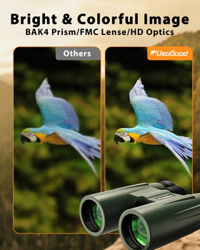 Usogood binoculars 12x42 eyepiece detail highlights large 18mm eye relief for comfort.