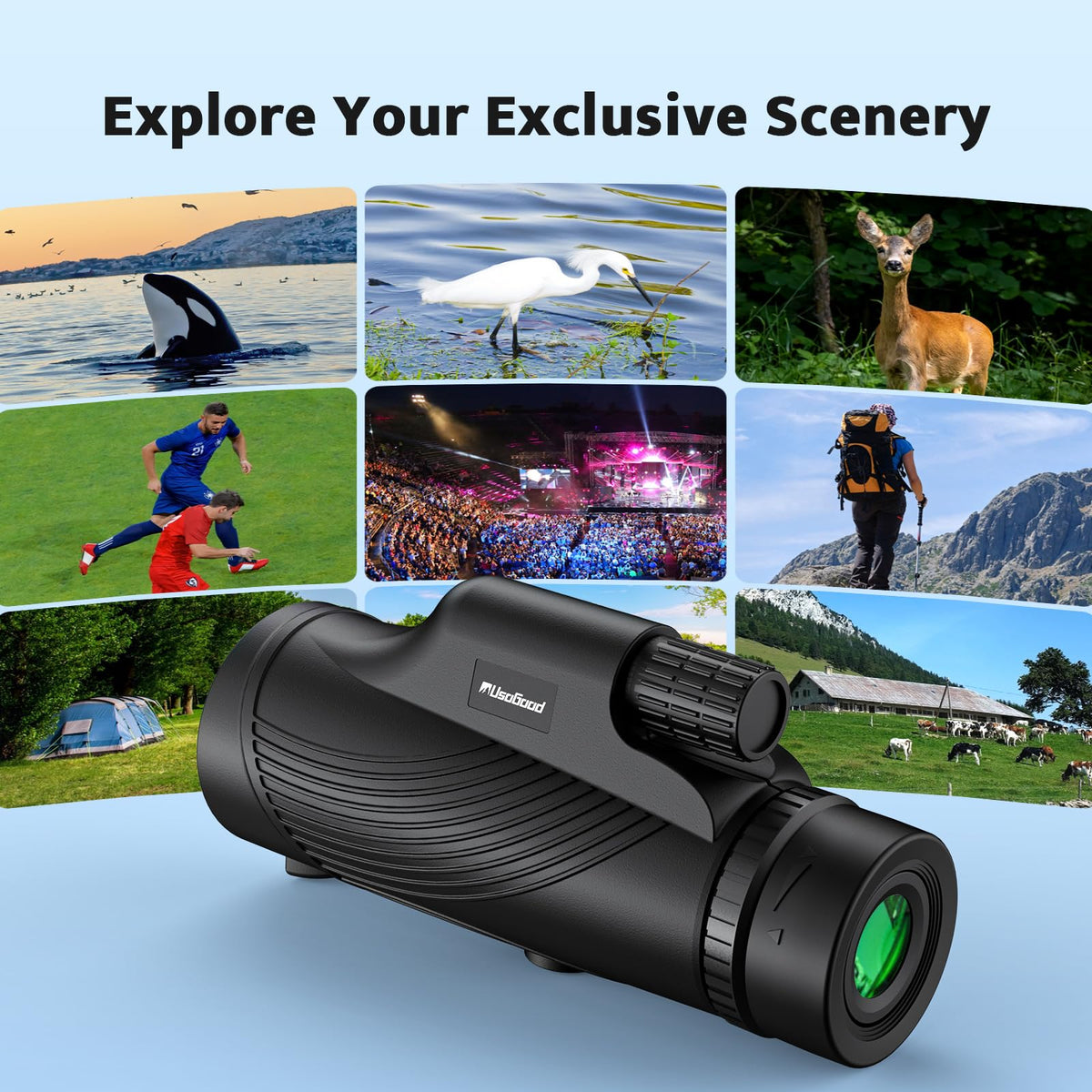 Usogood monocular close focus under 3 yards reveals nearby details clearly.