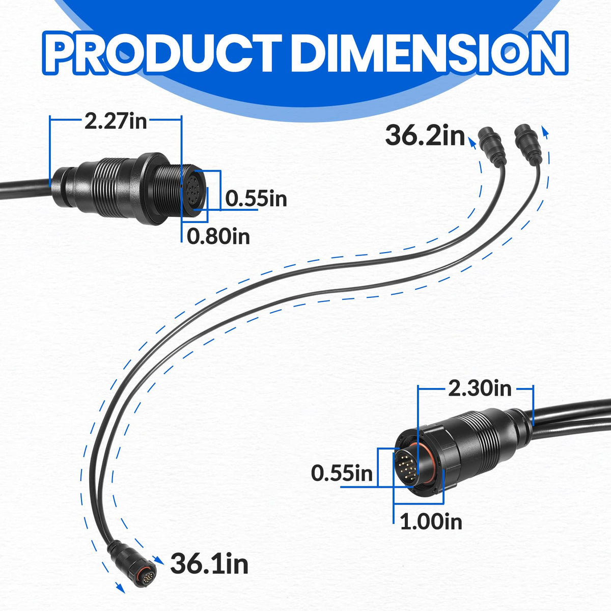 usvehj Y splitter beside MEGA and 2D transducers clarifying dual-signal use benefits
