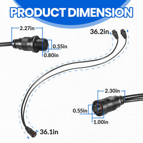 usvehj Y splitter beside MEGA and 2D transducers clarifying dual-signal use benefits