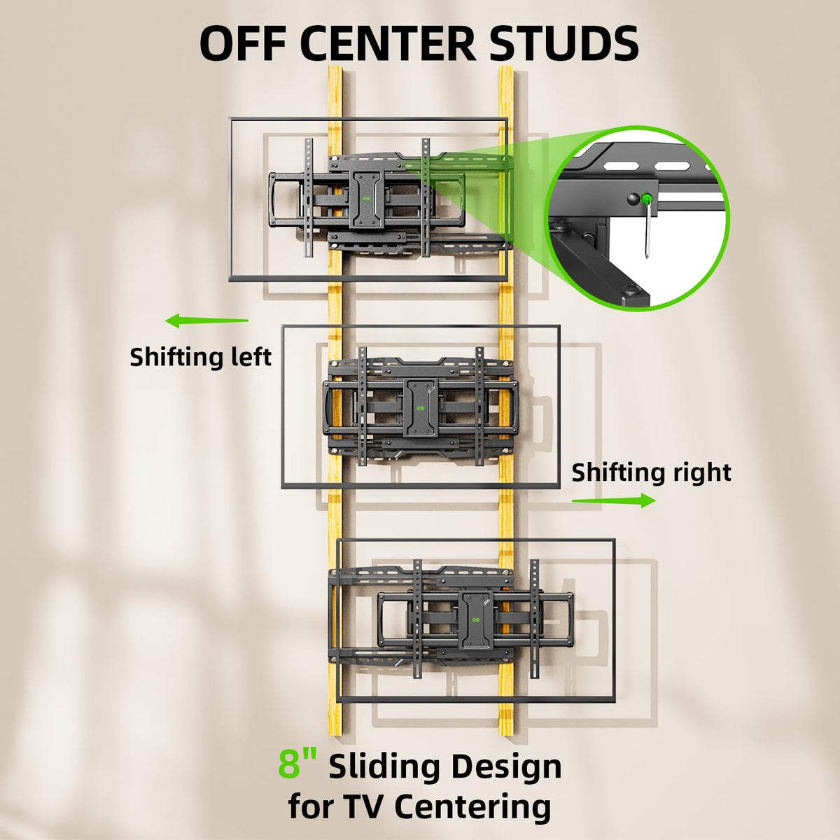 USX MOUNT dual articulating arms enable flexible placement on different walls.