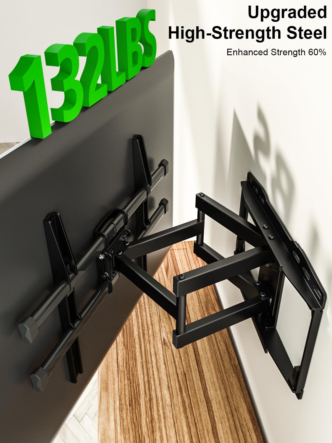 USX MOUNT extended arm reach demonstrating flexible swivel and tilt for viewing comfort