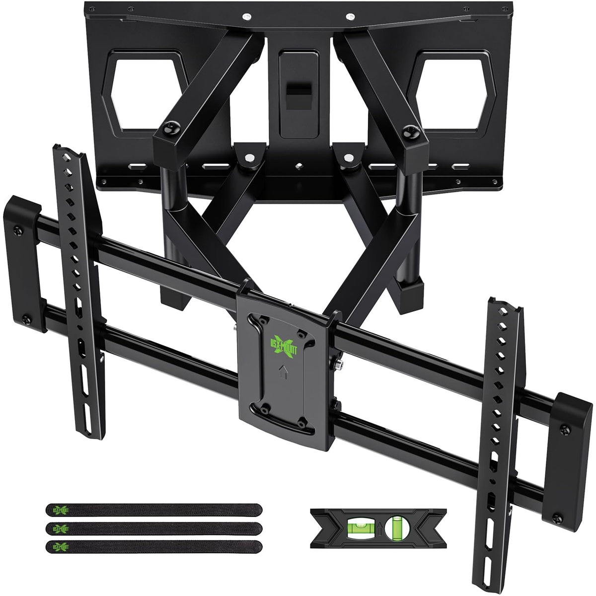 USX MOUNT front view showing secure mounted TV and neat cable routing