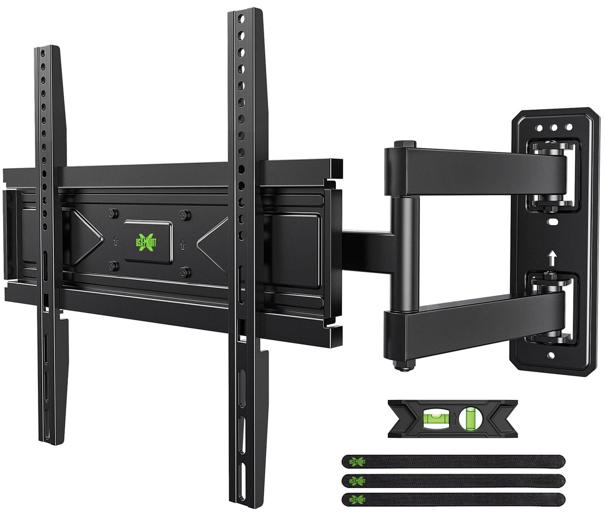 USX MOUNT front view with TV mounted showing slim profile and space saving