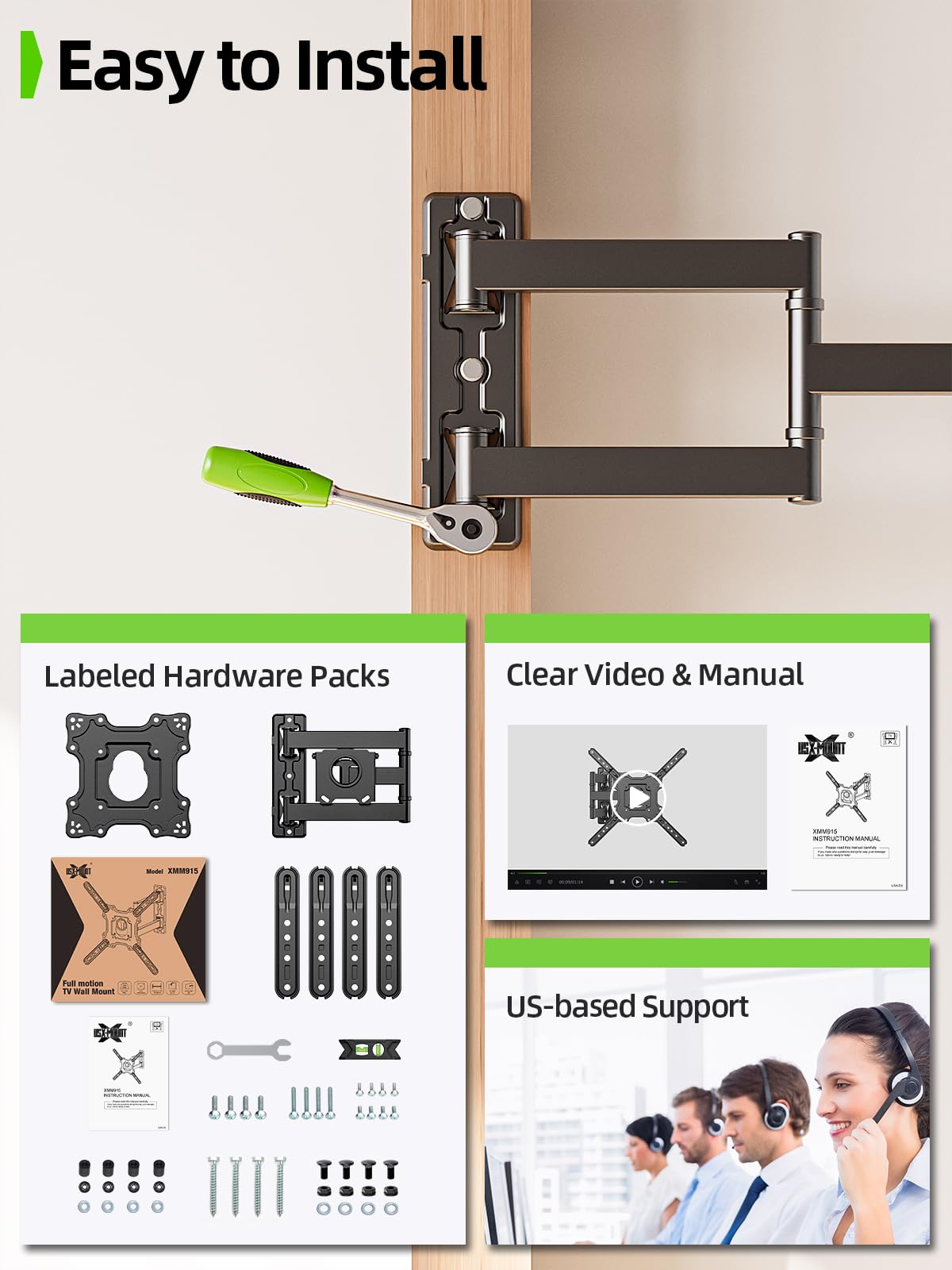 USX Mount full-extension-15-75in provides flexible pull-out reach