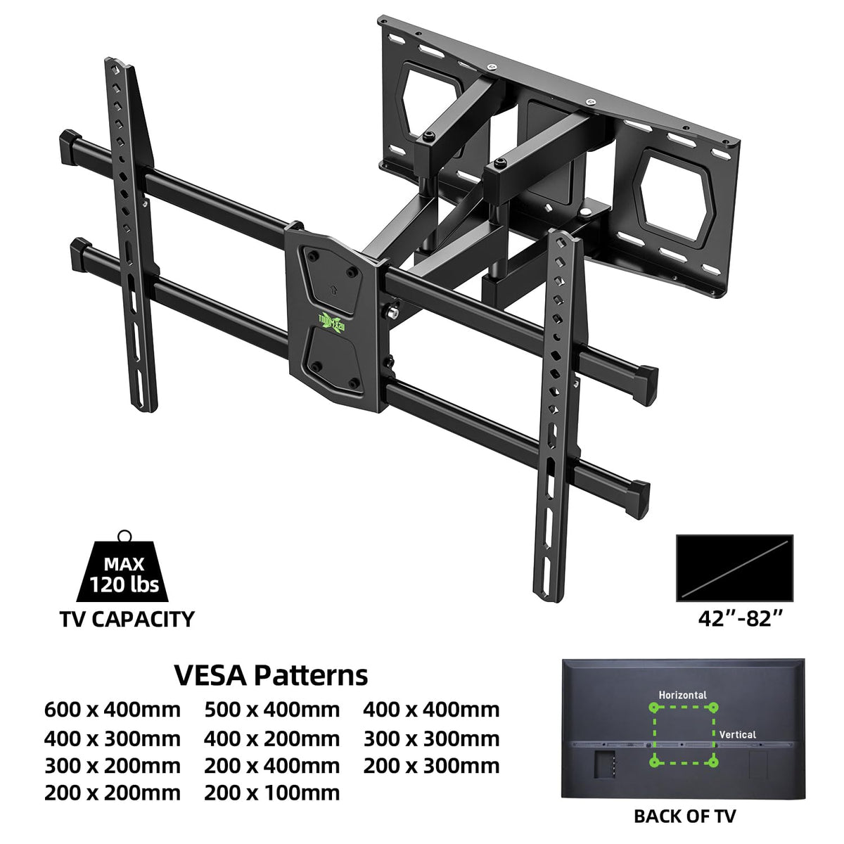 USX MOUNT fully extended 15.2 inches showing swivel access and reach advantage