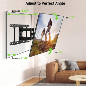 USX MOUNT installed on wall with TV side view offering flexible viewing angles