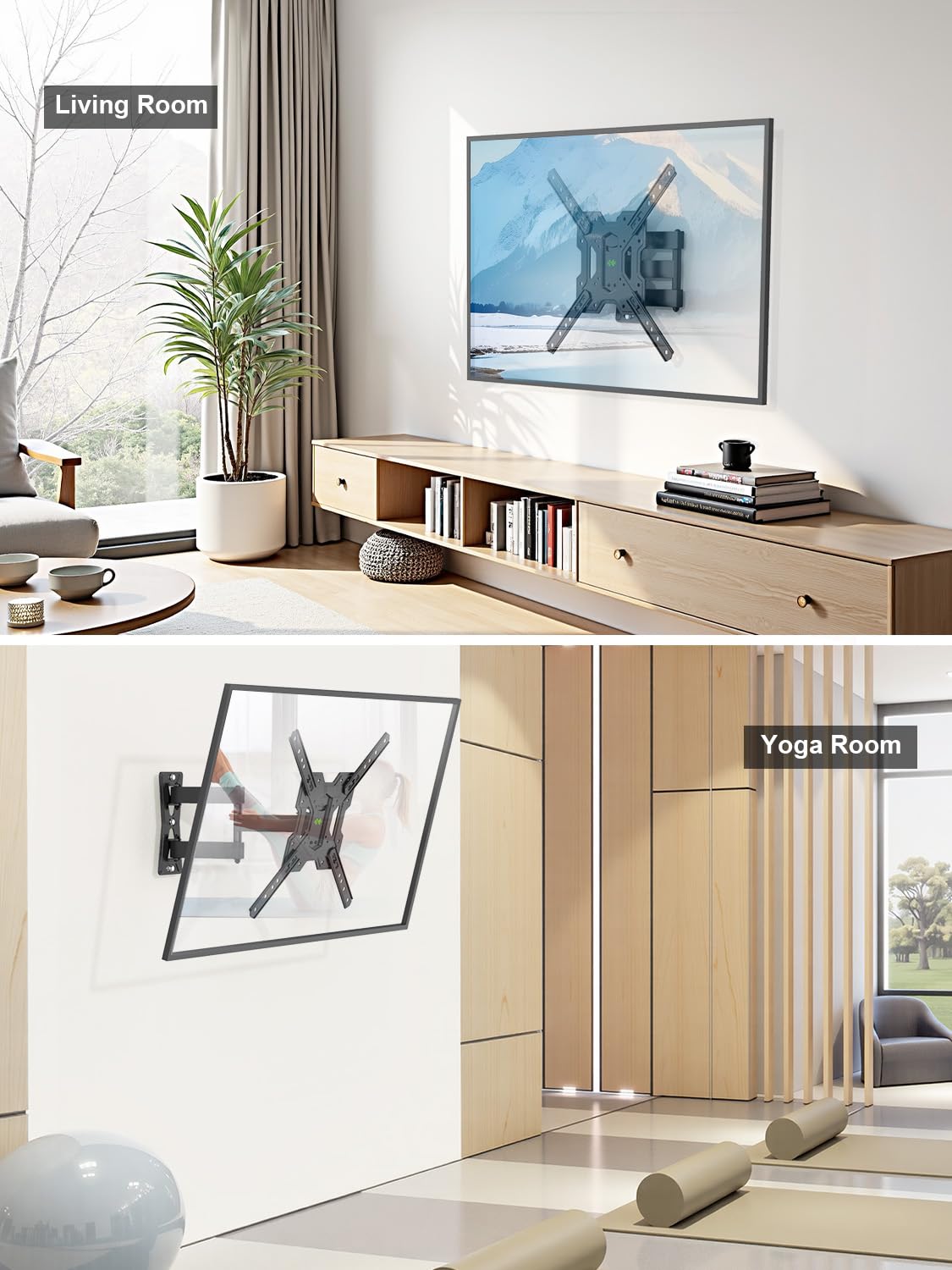 USX MOUNT installed in living room illustrating flexible viewing angles and aesthetics