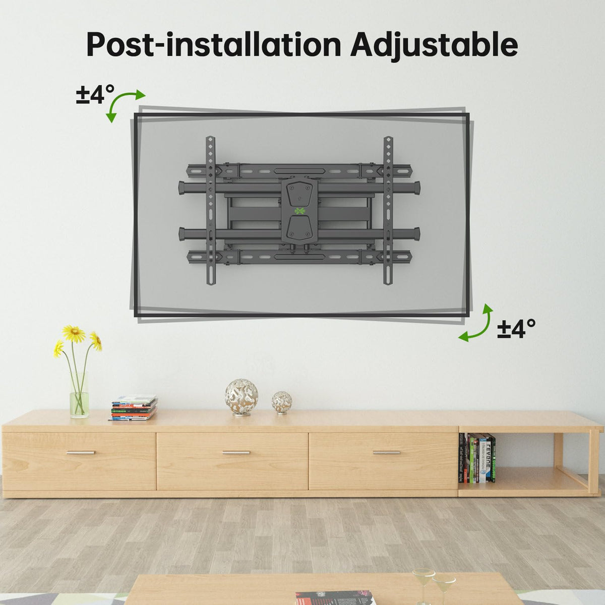 USX MOUNT low-profile 2.58-inch profile keeps the TV close to wall.