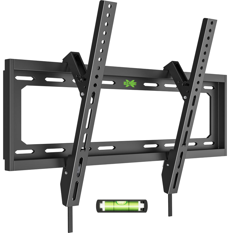 USX MOUNT low-profile tilt mount close-up showing slim wall profile and near-wall setup