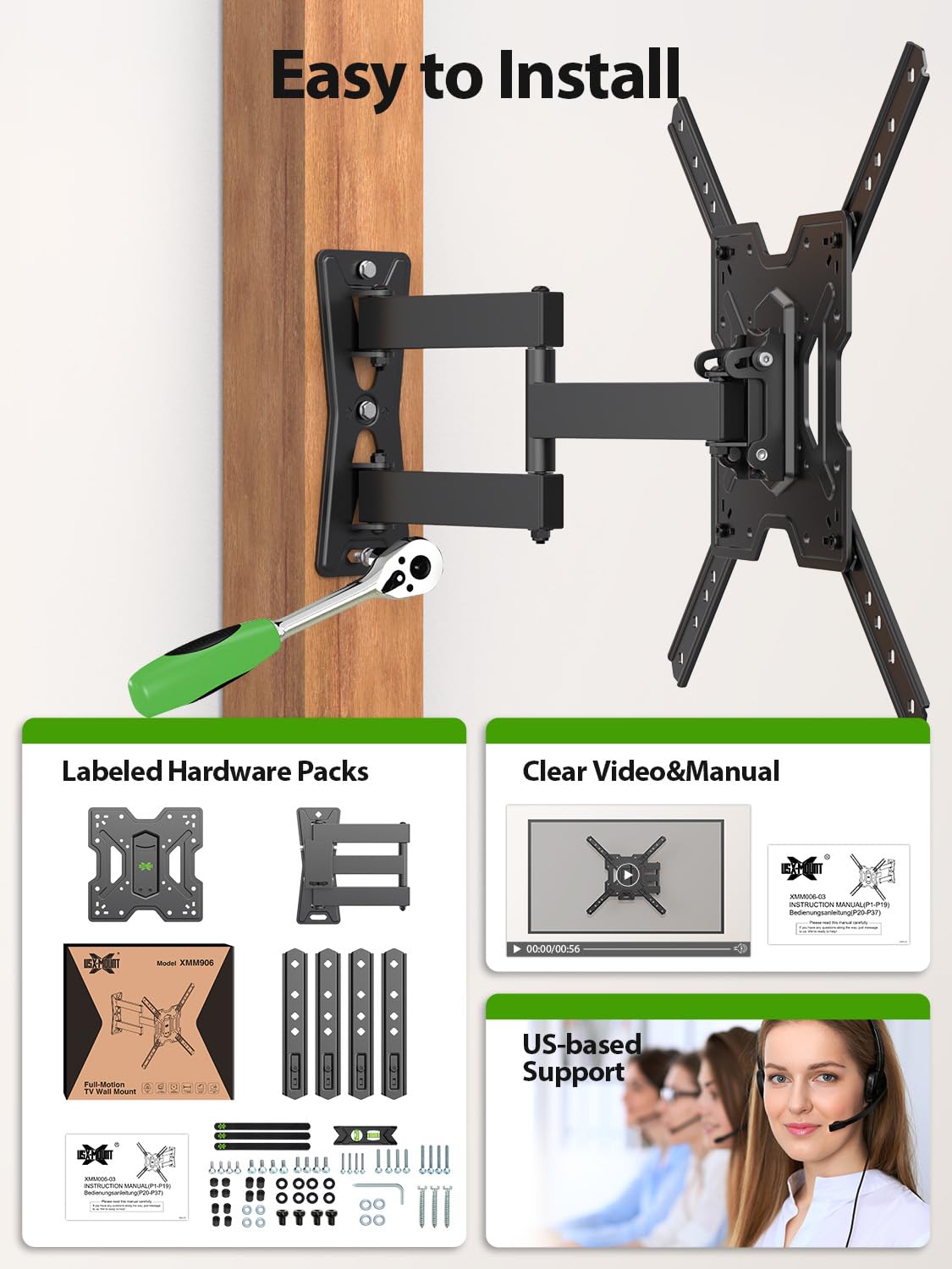 USX MOUNT next to ruler for size comparison clarifies depth and extension measurements