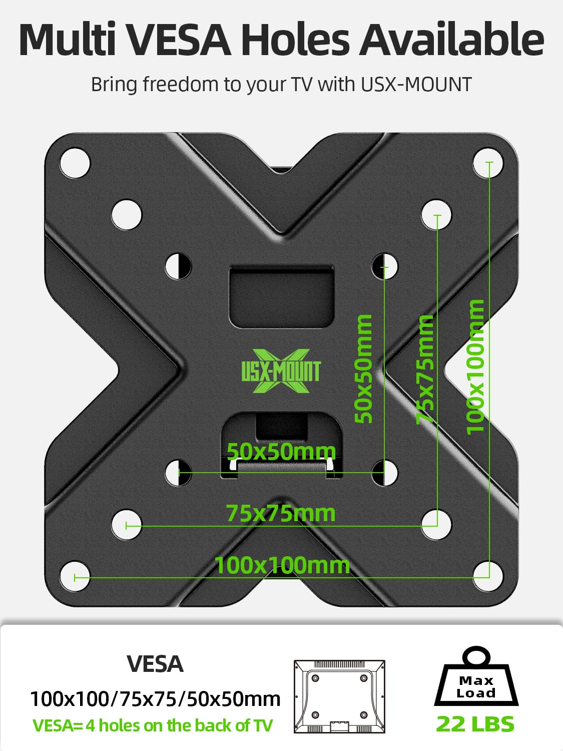 USX MOUNT small TV wall mount with VESA 100x100 compatibility for secure mounting