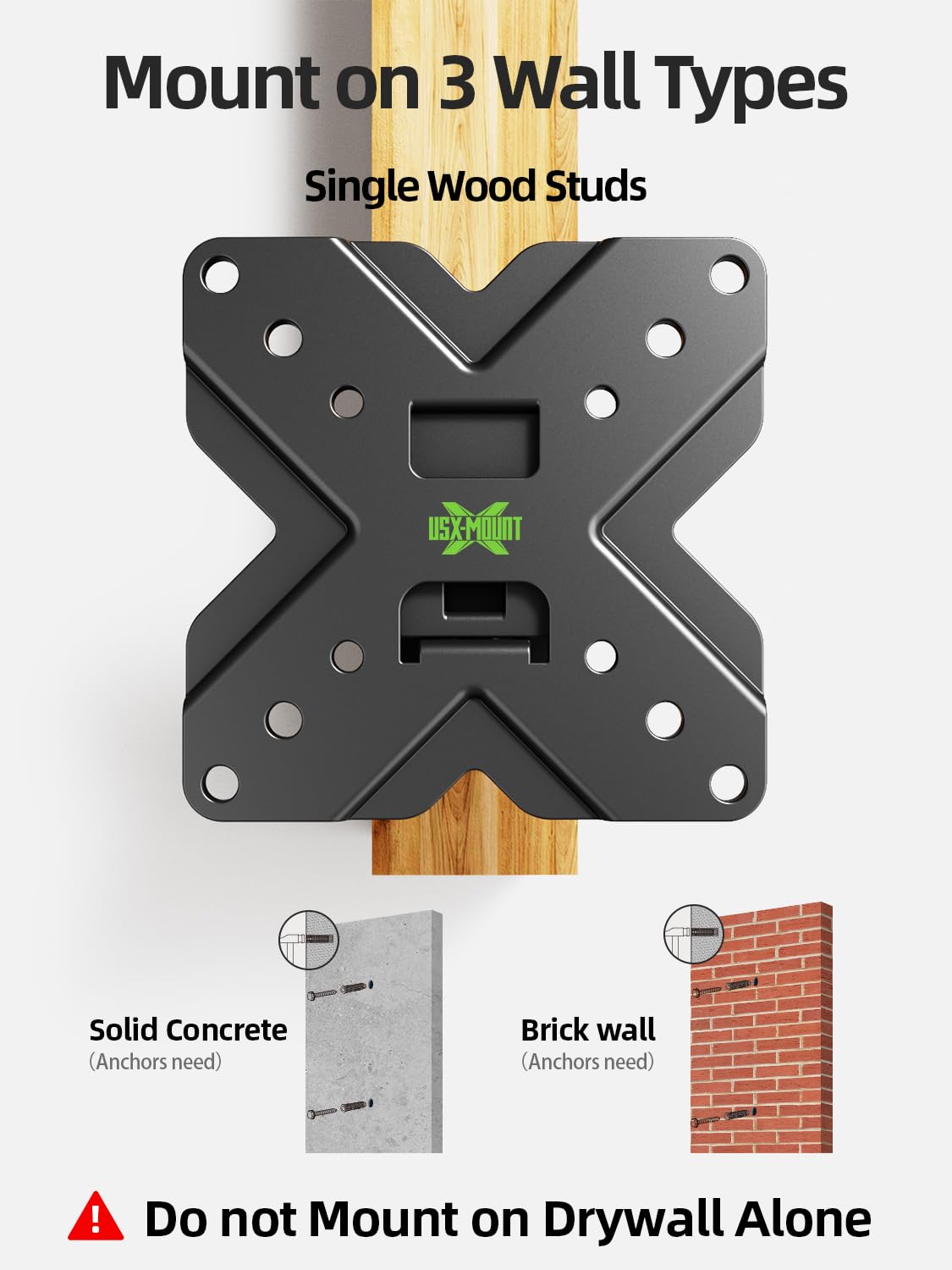 USX MOUNT wood-stud compatible wall mount for sturdy installation