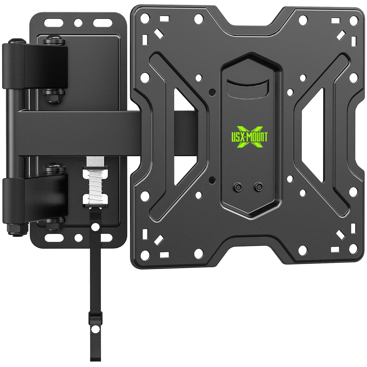 USX MOUNT holding a TV to show correct fit and support of screen weight