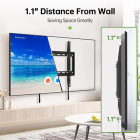 USX MOUNT TV bracket closeup demonstrates slim profile and solid wall contact