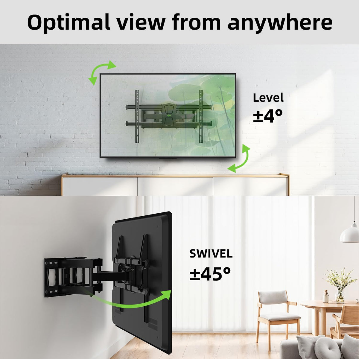 USX MOUNT mounted TV in living room highlighting improved angles and tidy cables