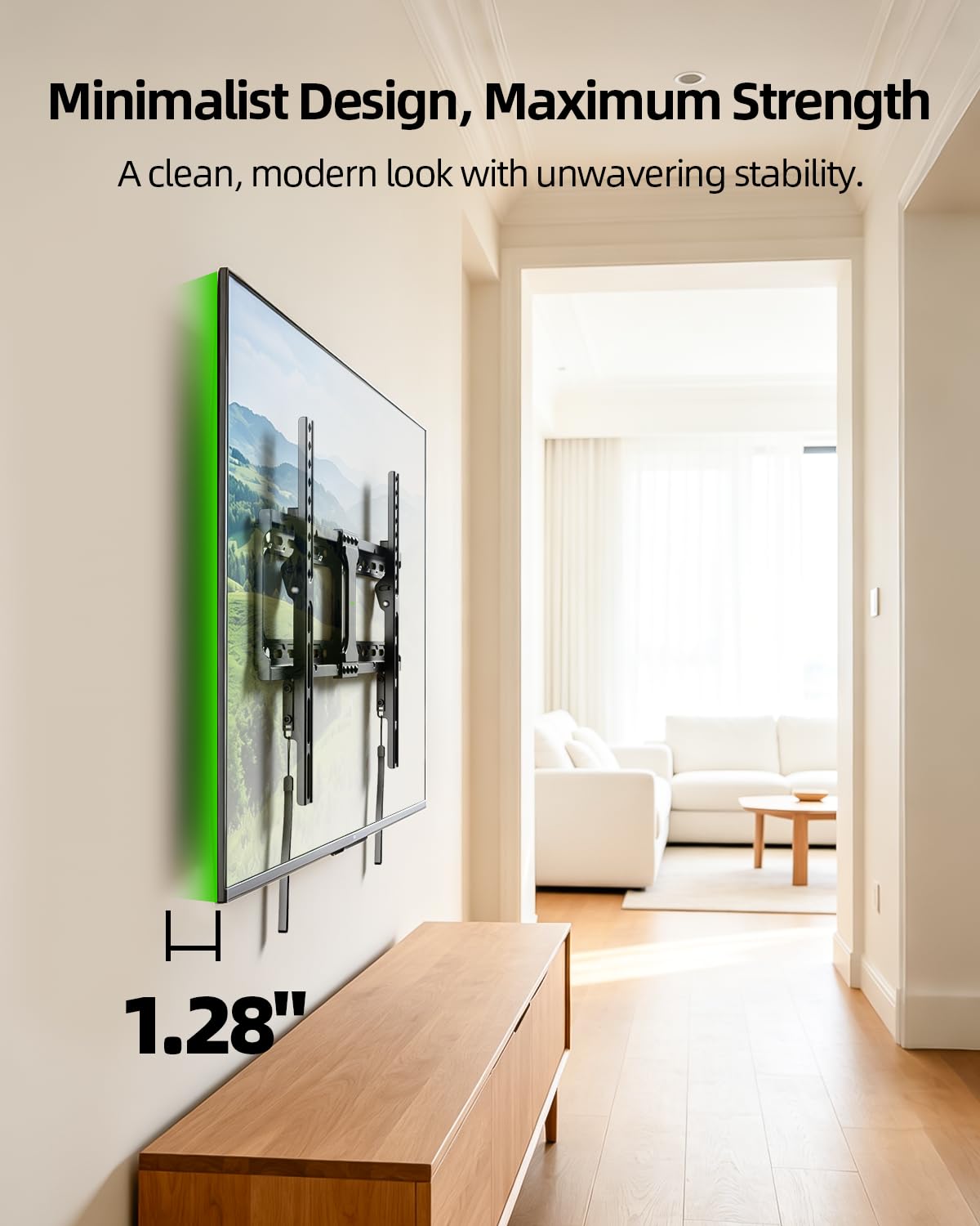 USX MOUNT mounted TV in living room for space-saving benefit