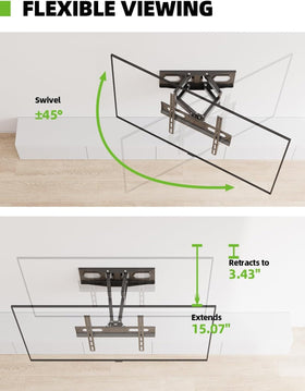 USX MOUNT tilt angle demo showing +5°/-15° tilt to reduce glare and improve sightlines