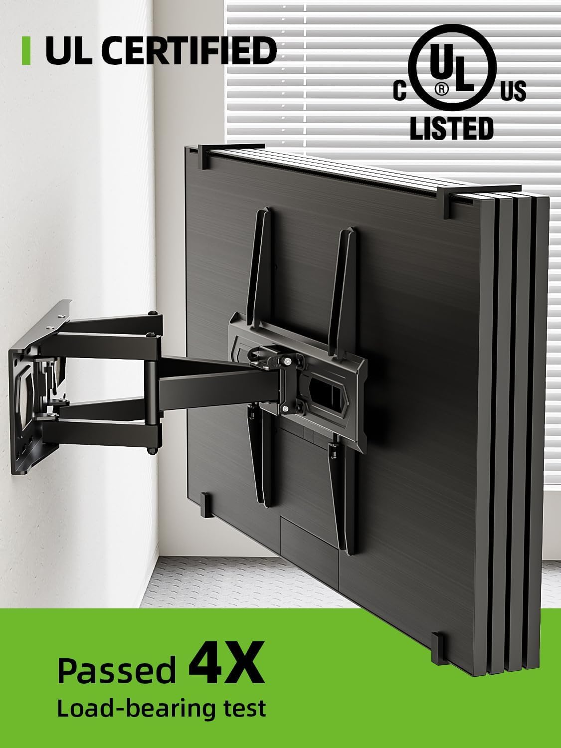 USX MOUNT VESA bracket and hooks showing compatibility with 75x75 to 400x400mm patterns