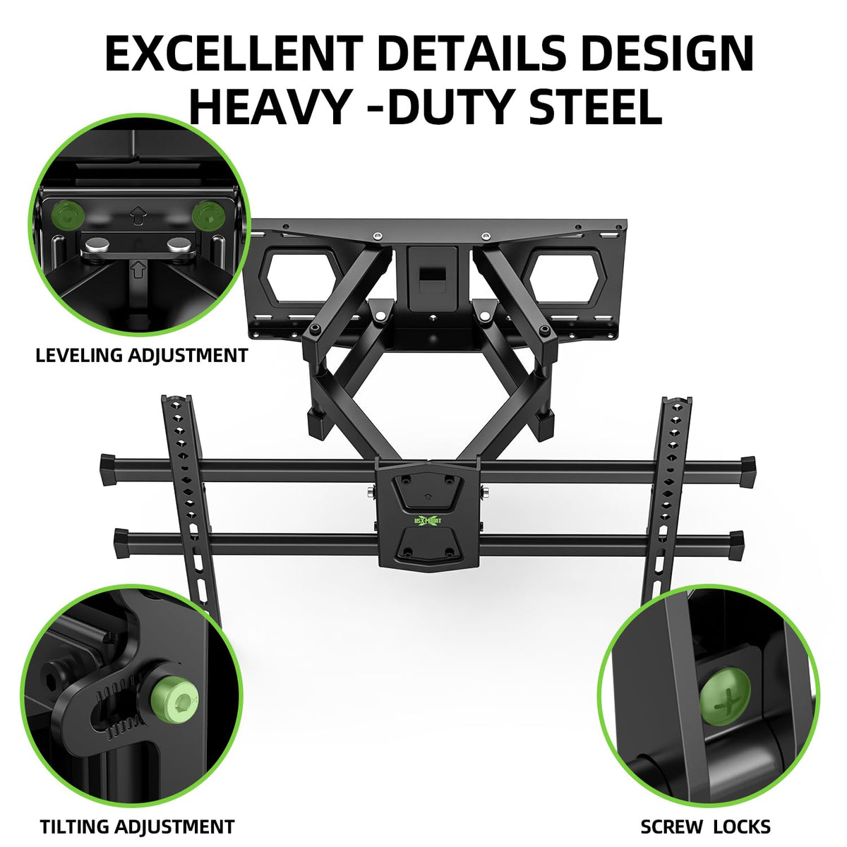 USX MOUNT VESA pattern and bracket label showing 600x400mm compatibility for easy fit