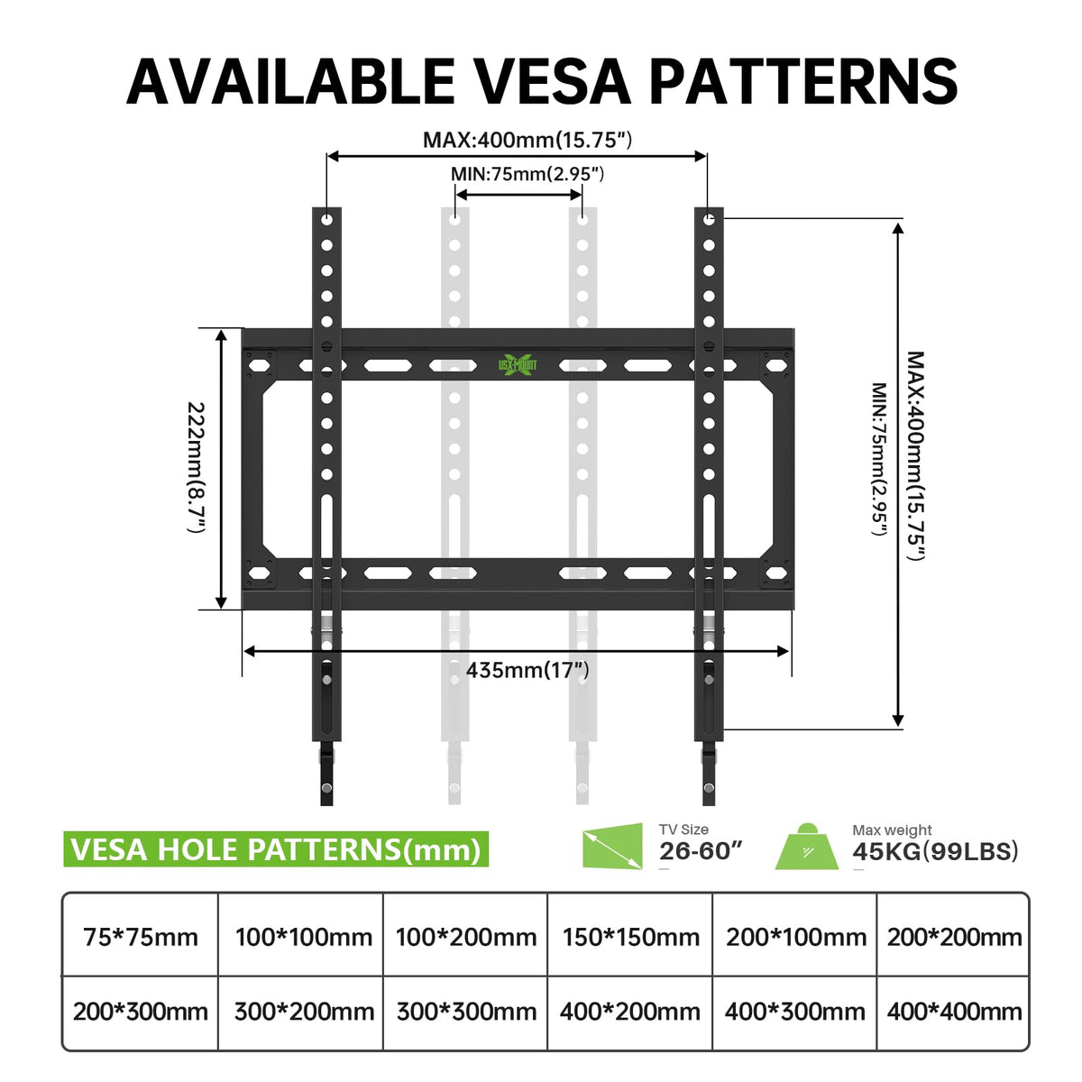 USX MOUNT wall mount with level helps accurate, easy installation
