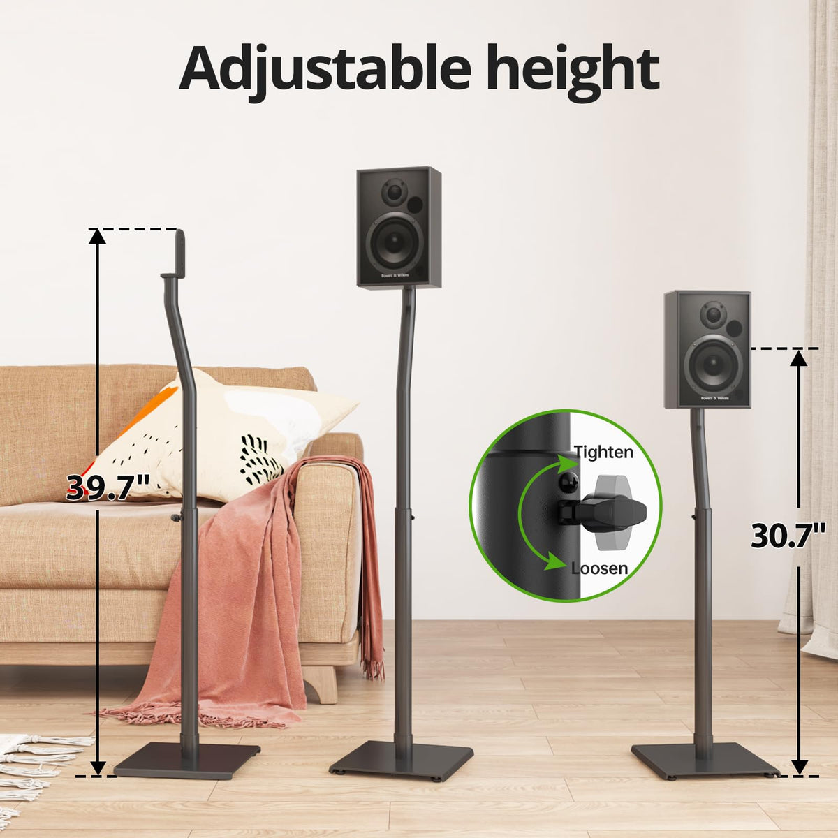 USX MOUNT in living room with Bose speakers improving soundstage