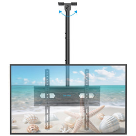 USX STAR front view of ceiling mount holding TV, space-saving benefit