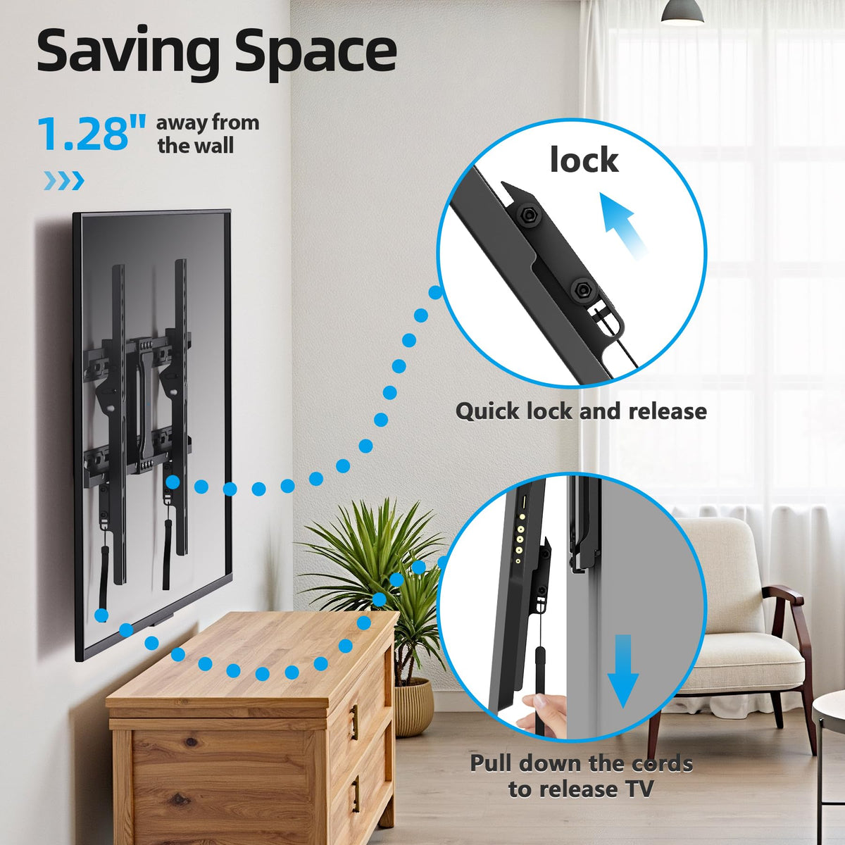 USX STAR low profile side view showing 1.28 inch gap and space-saving benefit
