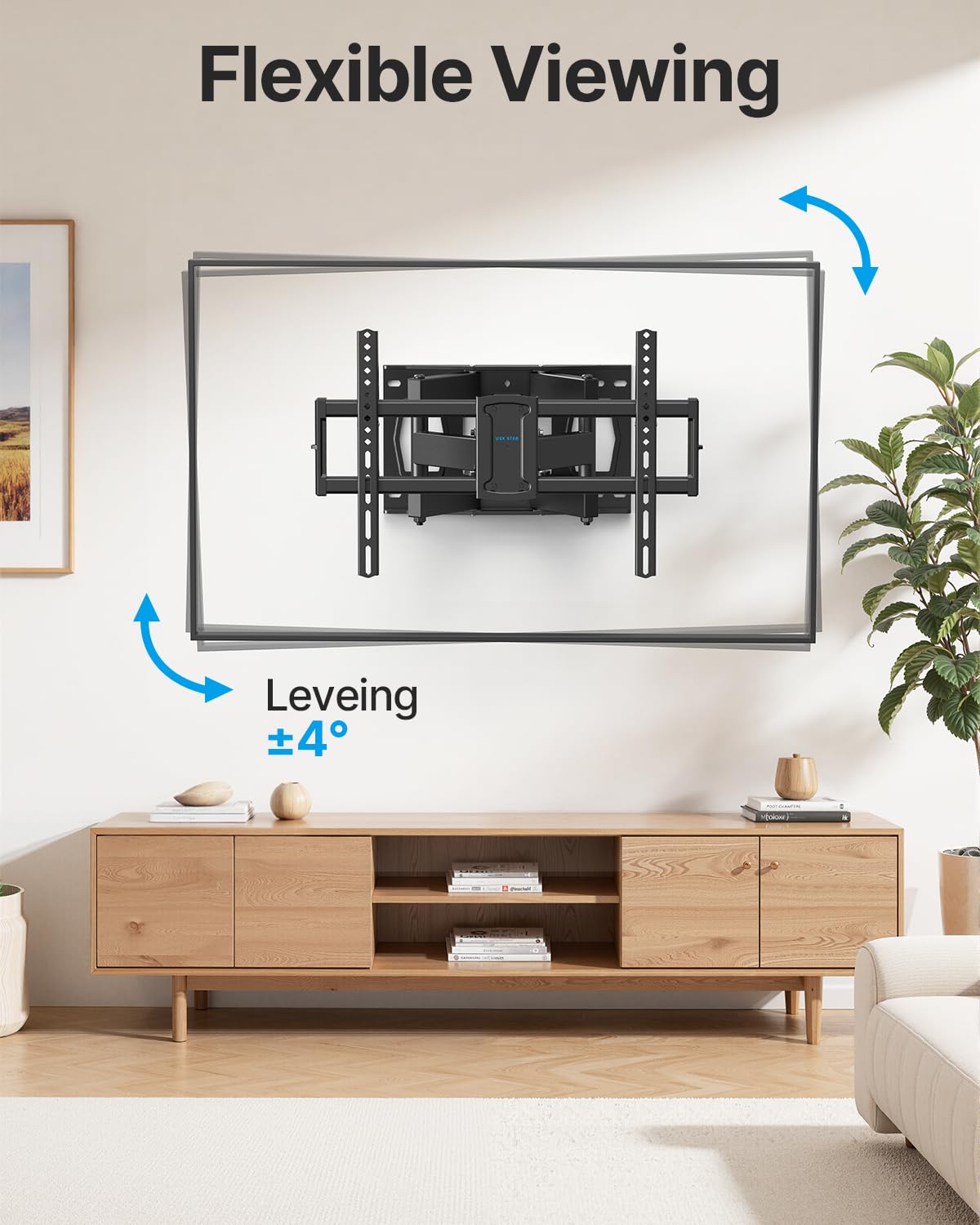 USX STAR mounted TV in living room, makes viewing angles more comfortable