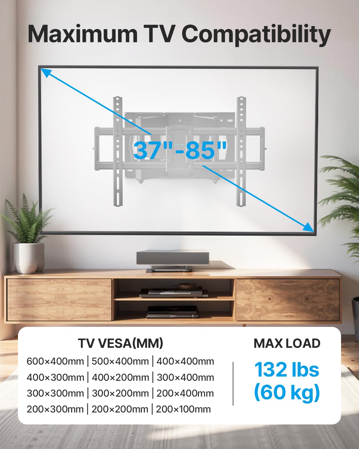 USX STAR TV retracted close to wall, saves space and creates tidy setup