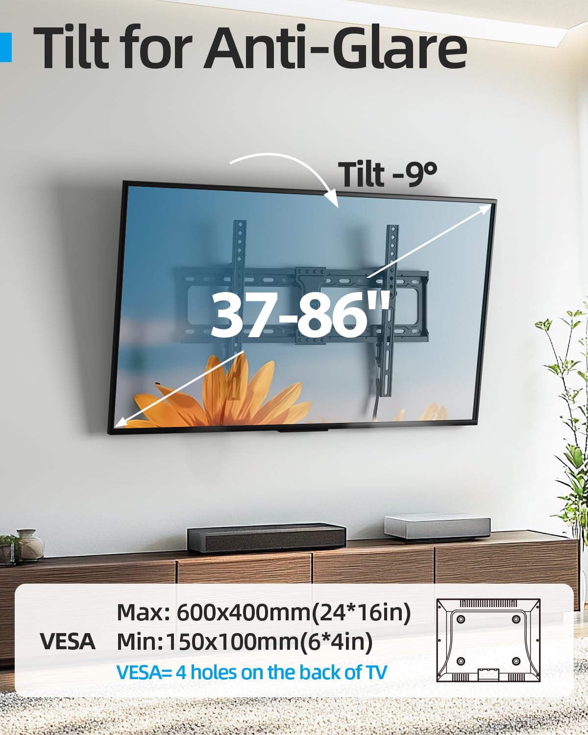 USX STAR Tilt TV Wall Mount on-wall display with slim profile for a discreet look.
