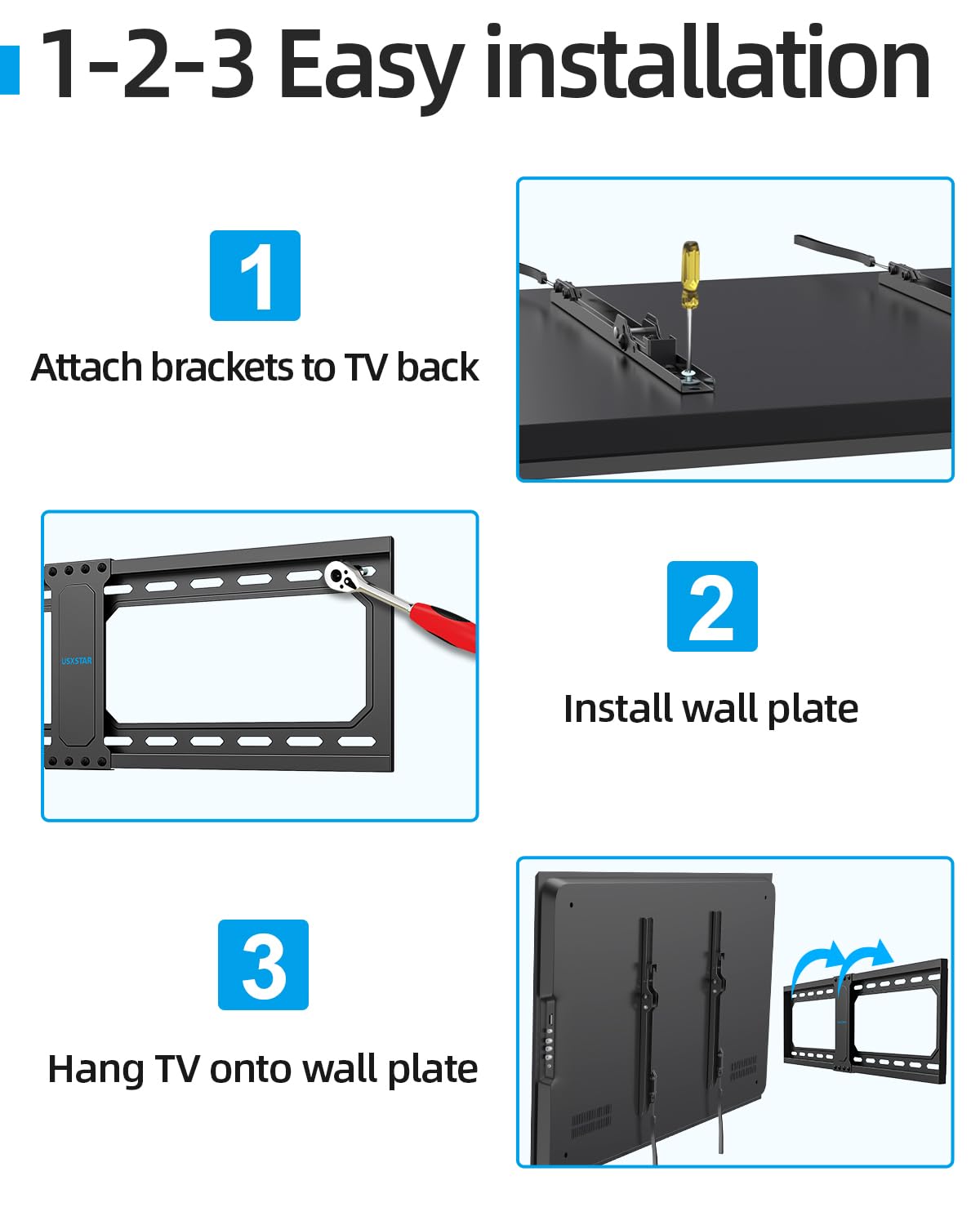 USX STAR Tilt TV Wall Mount shows a compact wall footprint for space-saving design.