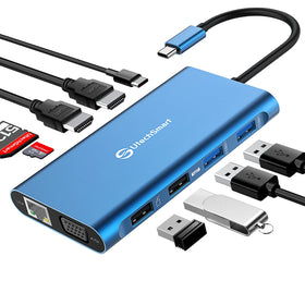 UtechSmart 11-in-1 docking station enabling triple-monitor setup for immersive multitasking.