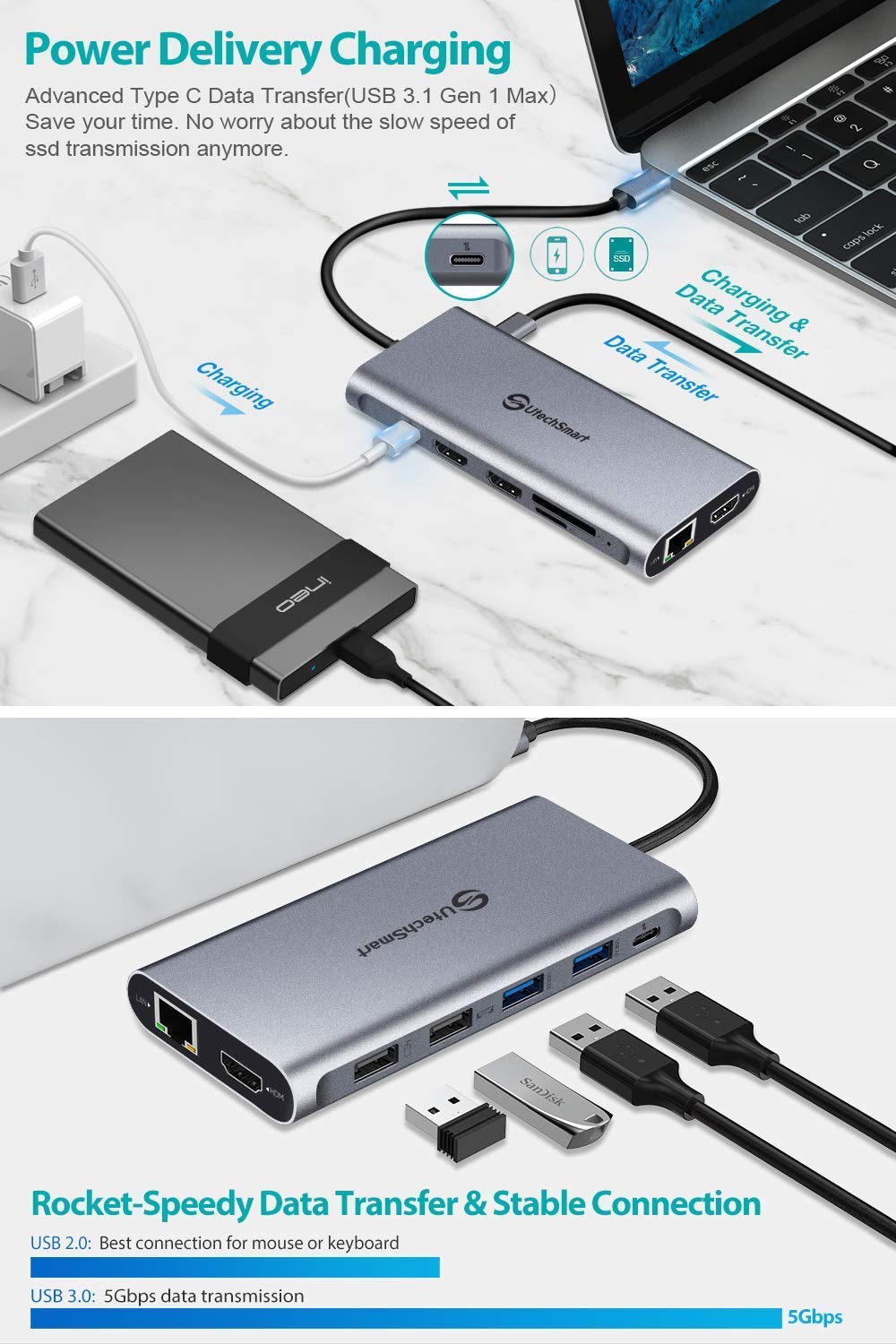 UtechSmart compact 12-in-1 hub is ideal for travel.