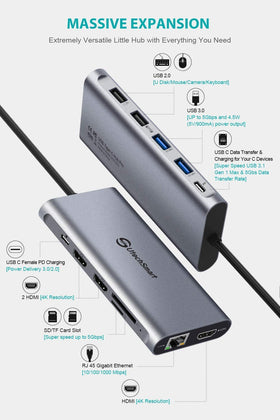 UtechSmart USB-C hub with gigabit Ethernet for stable wired connectivity.