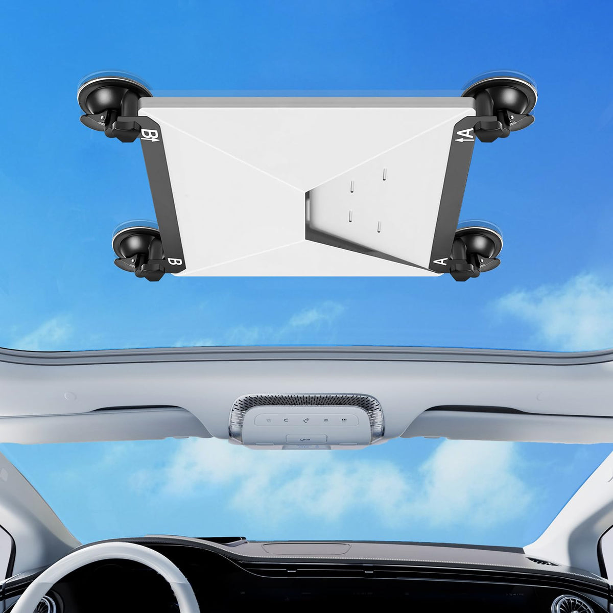 Uthpra Starlink Mini suction-cup attachment for secure hold on glass surfaces.