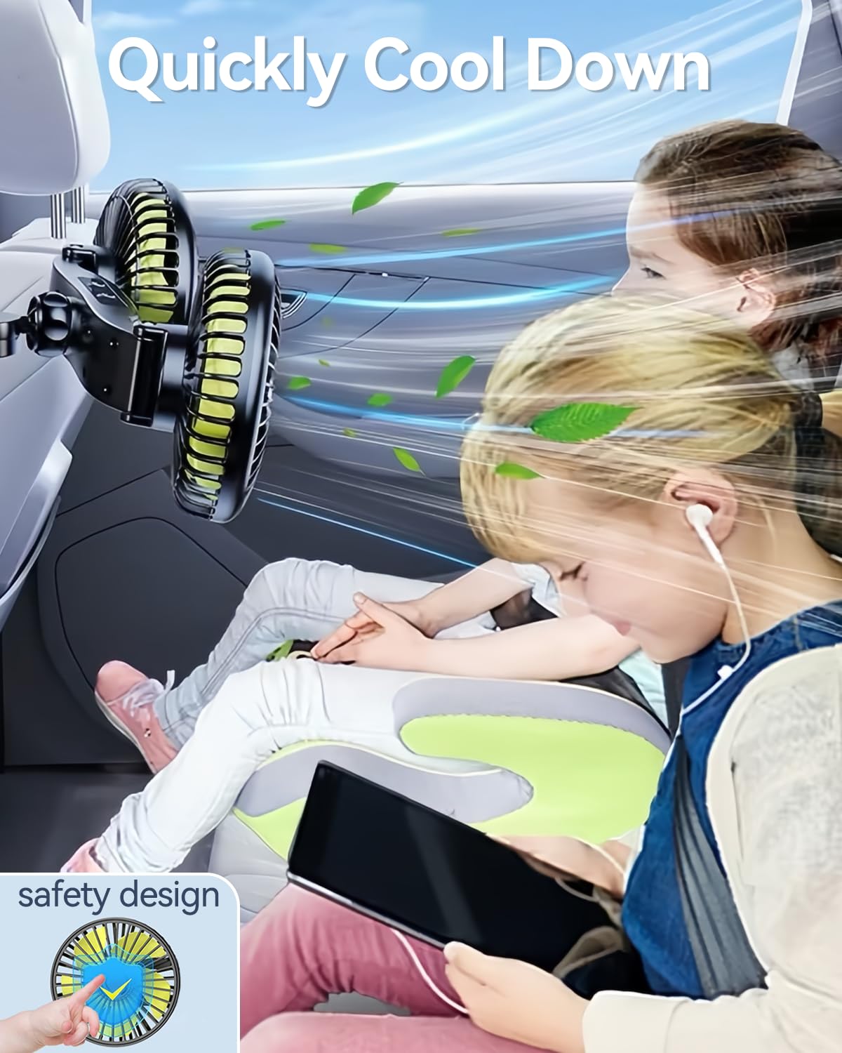 utos backseat car fan 360-degree base for flexible positioning in any rear seat.