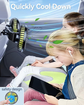 utos backseat car fan 360-degree base for flexible positioning in any rear seat.