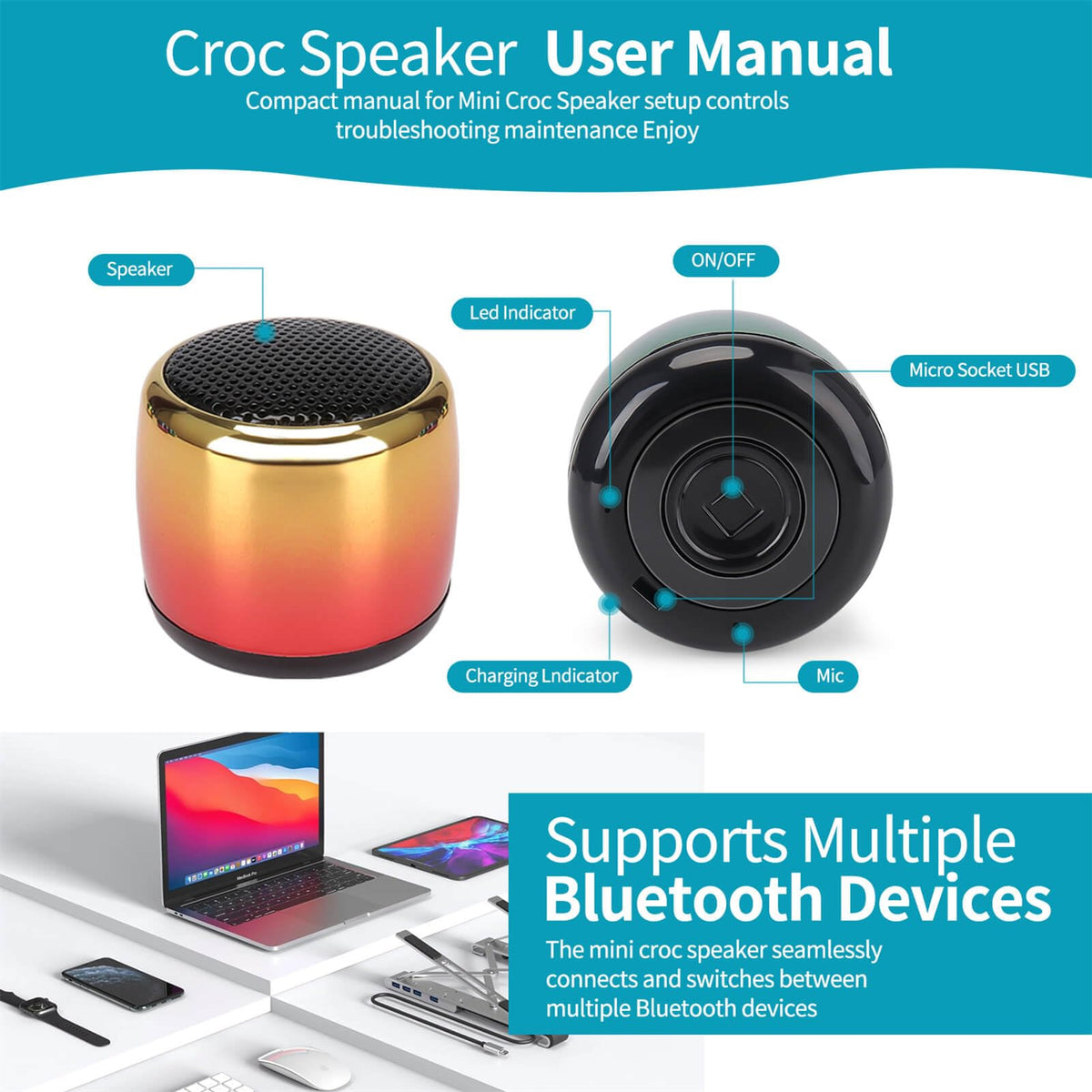UUEENN bluetooth clog charm close-up showing compact wireless speaker.