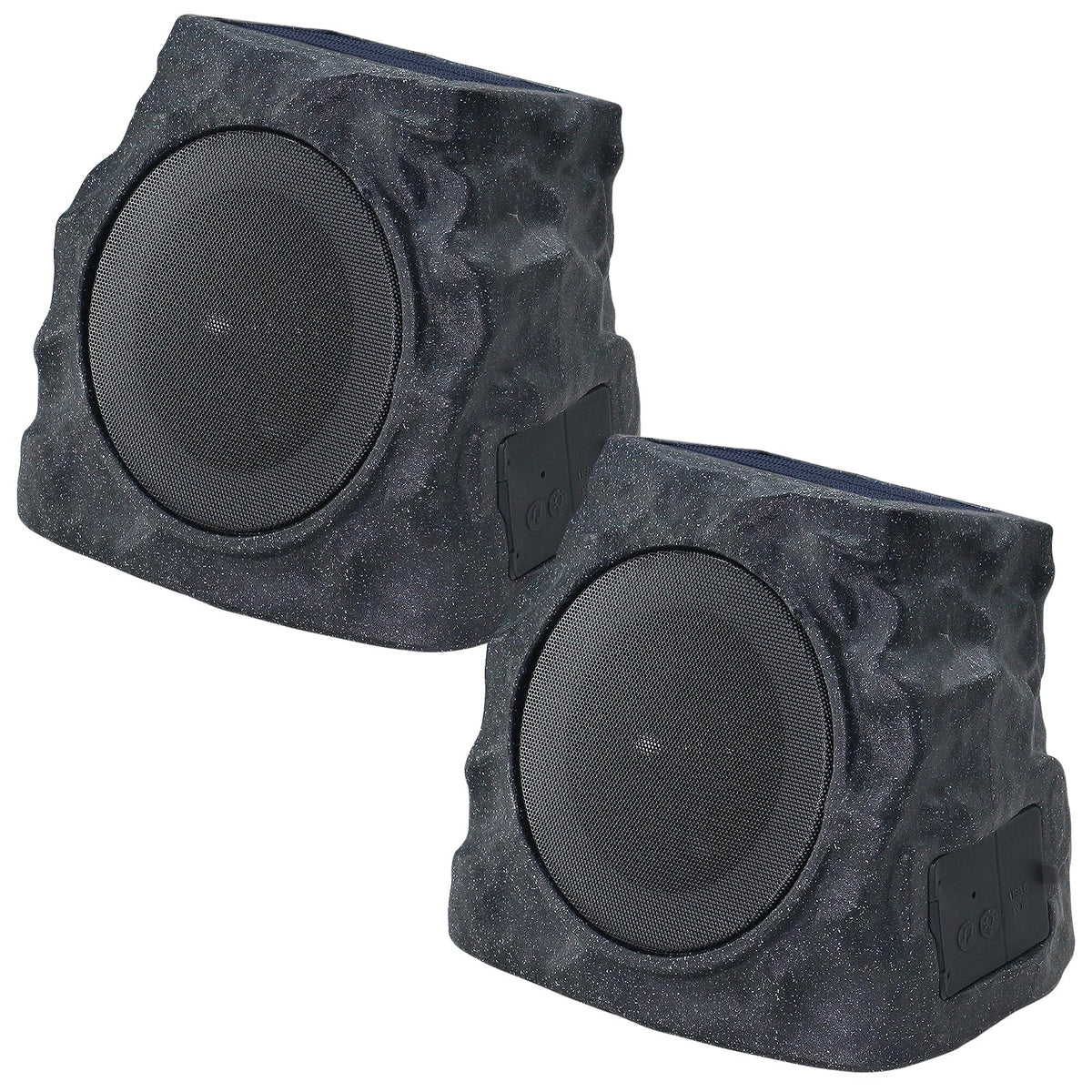 The uuffoo rock speaker 2-pack front view shows rugged outdoor design.