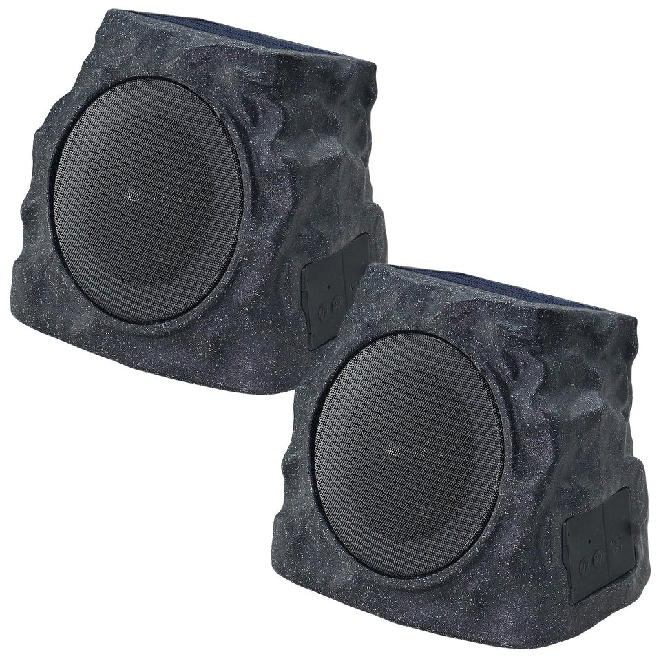The uuffoo rock speaker 2-pack front view shows rugged outdoor design.
