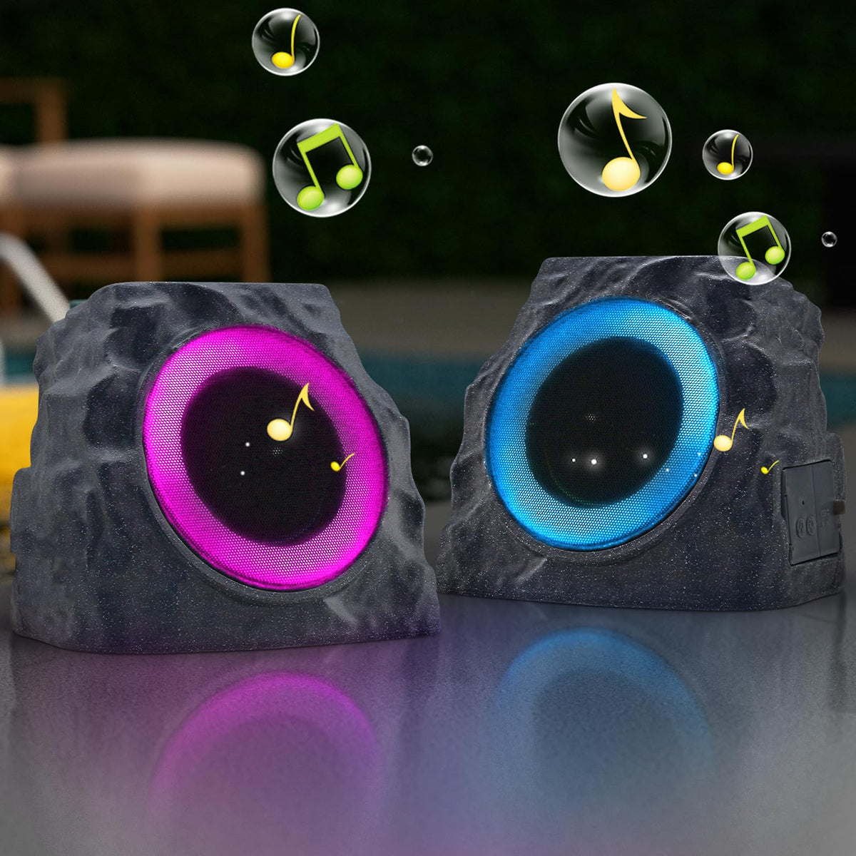 Uuffoo rock speaker 2-pack packaging includes all accessories.