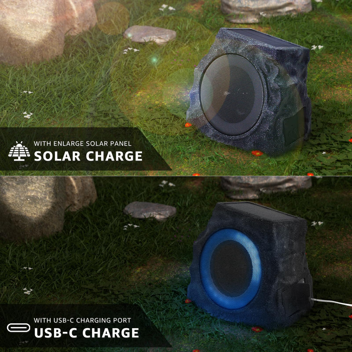 Uuffoo rock speaker 2-pack water resistance protects from rain.