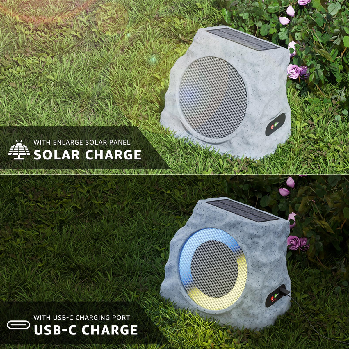 uuffoo rock speaker dual pairing creates synchronized stereo sound.