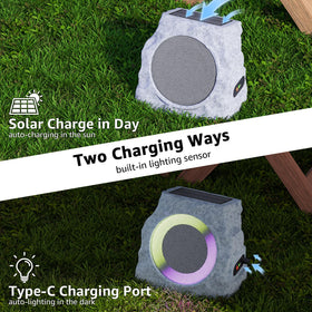 uuffoo rock speaker multi-sync setup enables synchronized sound across outdoor areas.