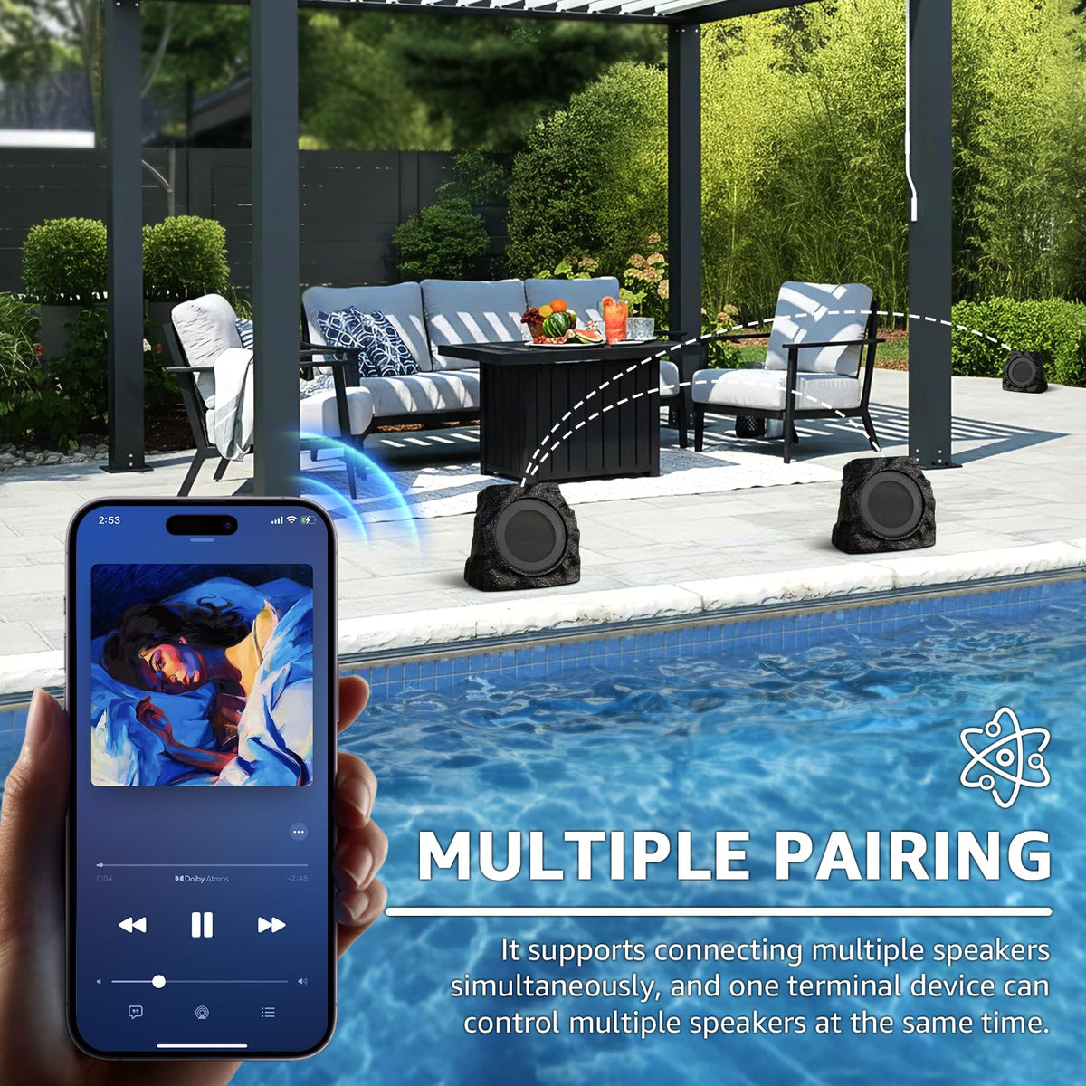 uuffoo rock speaker multi-sync up to 100, seamless party audio
