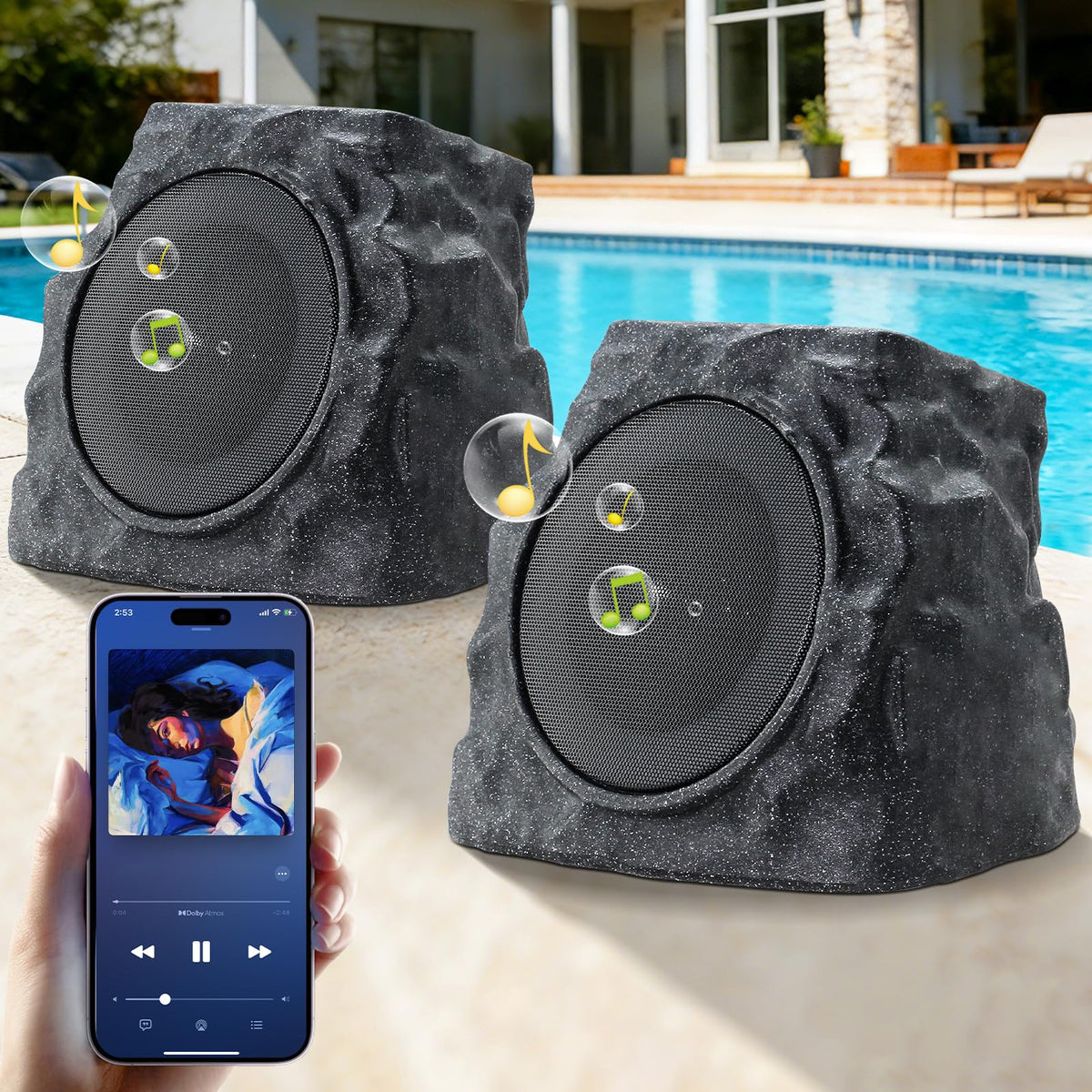 uuffoo rock speaker solar charging under sun, ideal for outdoor use