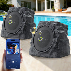 uuffoo rock speaker solar charging under sun, ideal for outdoor use