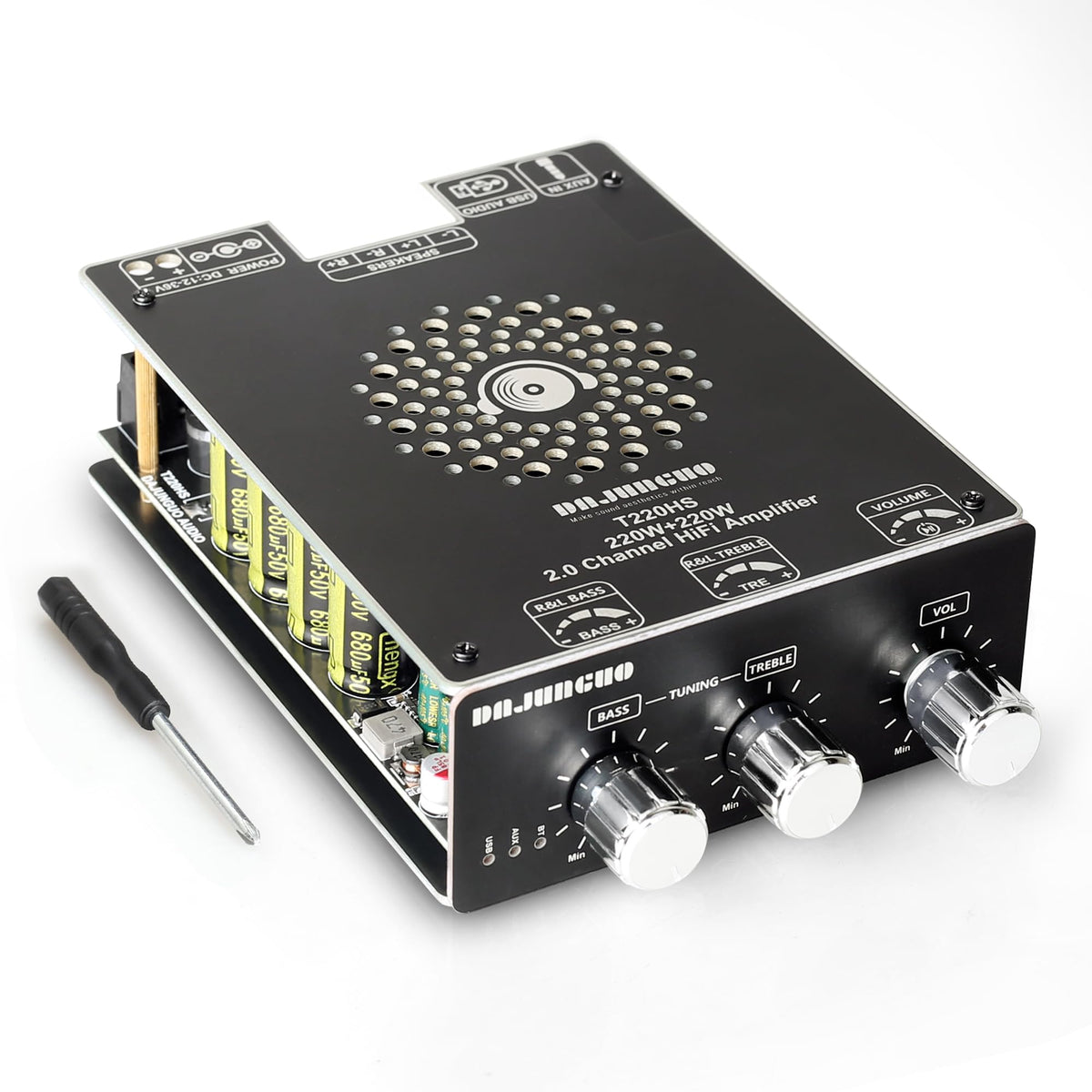 UwayKey amplifier board front panel showing controls and indicators for easy tuning
